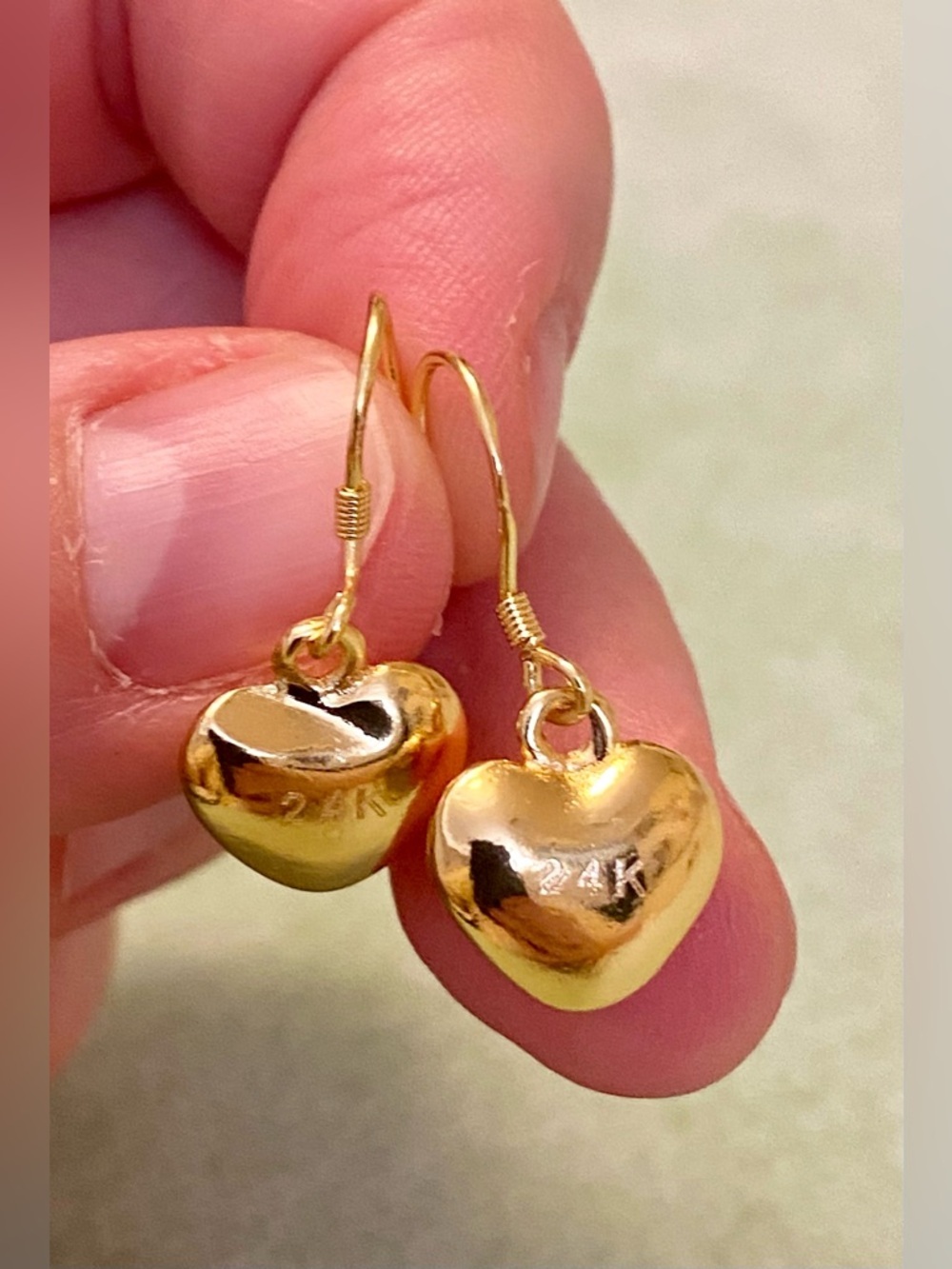 24K Gold Plated Heart Dangle Earrings - Women Jewelry